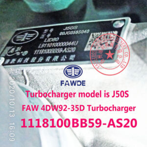 turbocharger J50S FAW 4DW92-35D engine parts